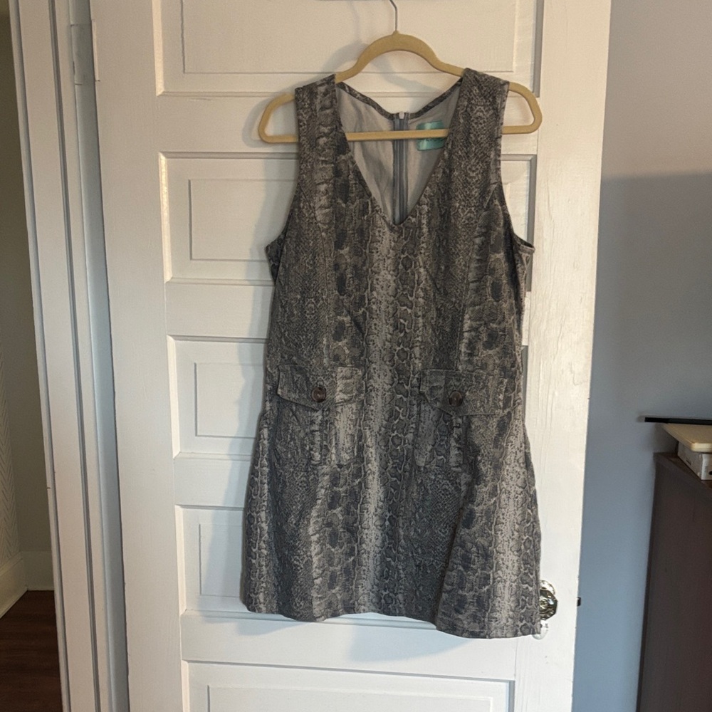Judith March Gray Snake Print Sleeveless Jumper Dress